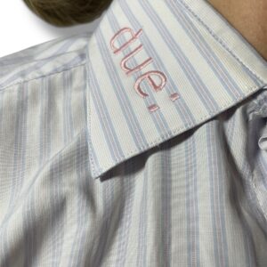 CAMICIA bianca con righe celesti e rosa VINTAGE con ricamo FACCIO FATICA rosa