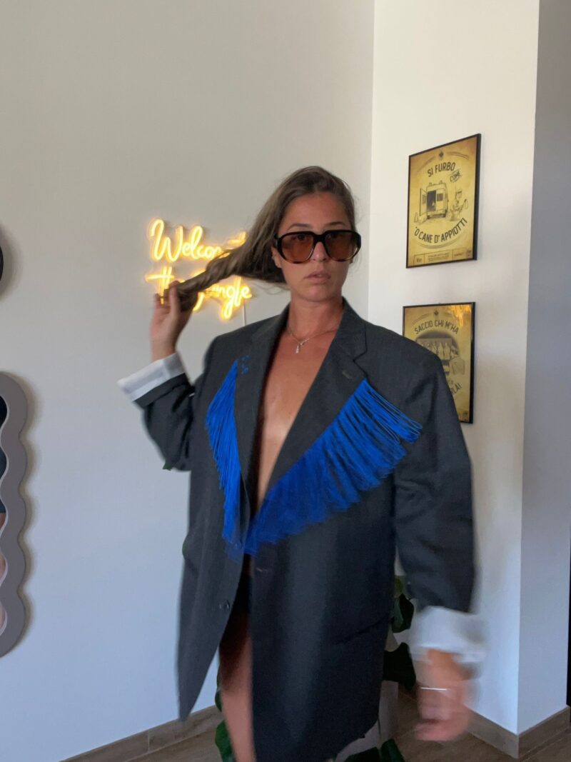 Blazer vintage INTANTO TI CALMI con frange BLU