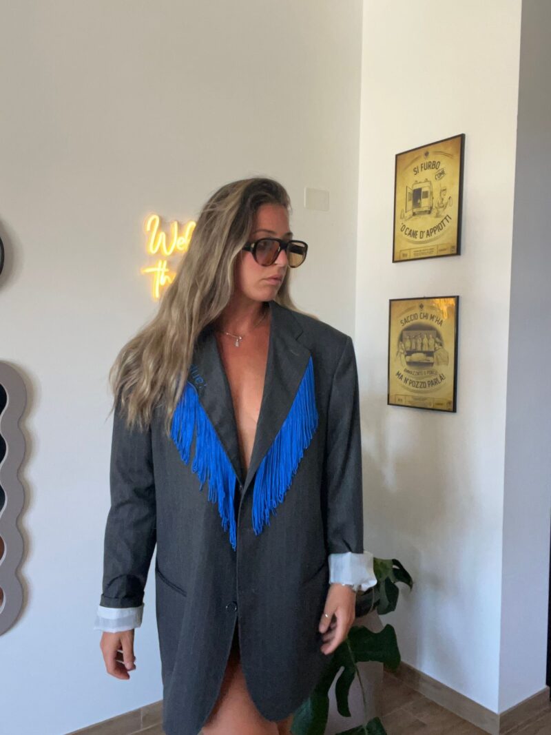 Blazer vintage INTANTO TI CALMI con frange BLU